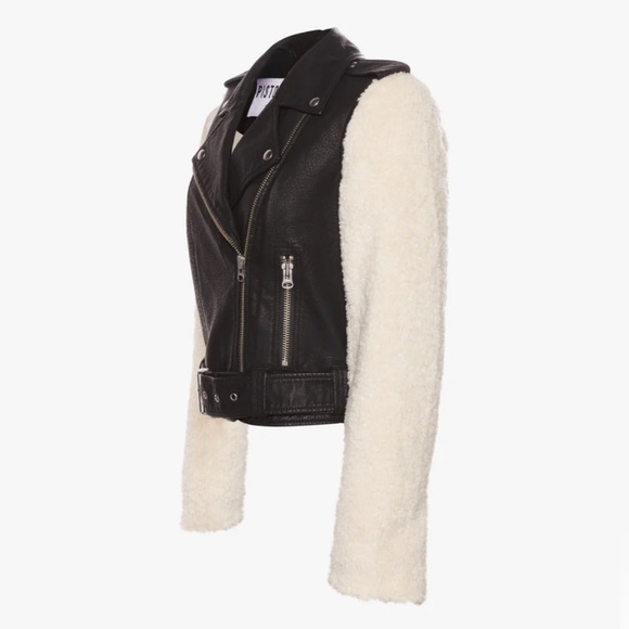 Pistola Anita Faux Shearling moto jacket medium black white - Picture 12 of 12